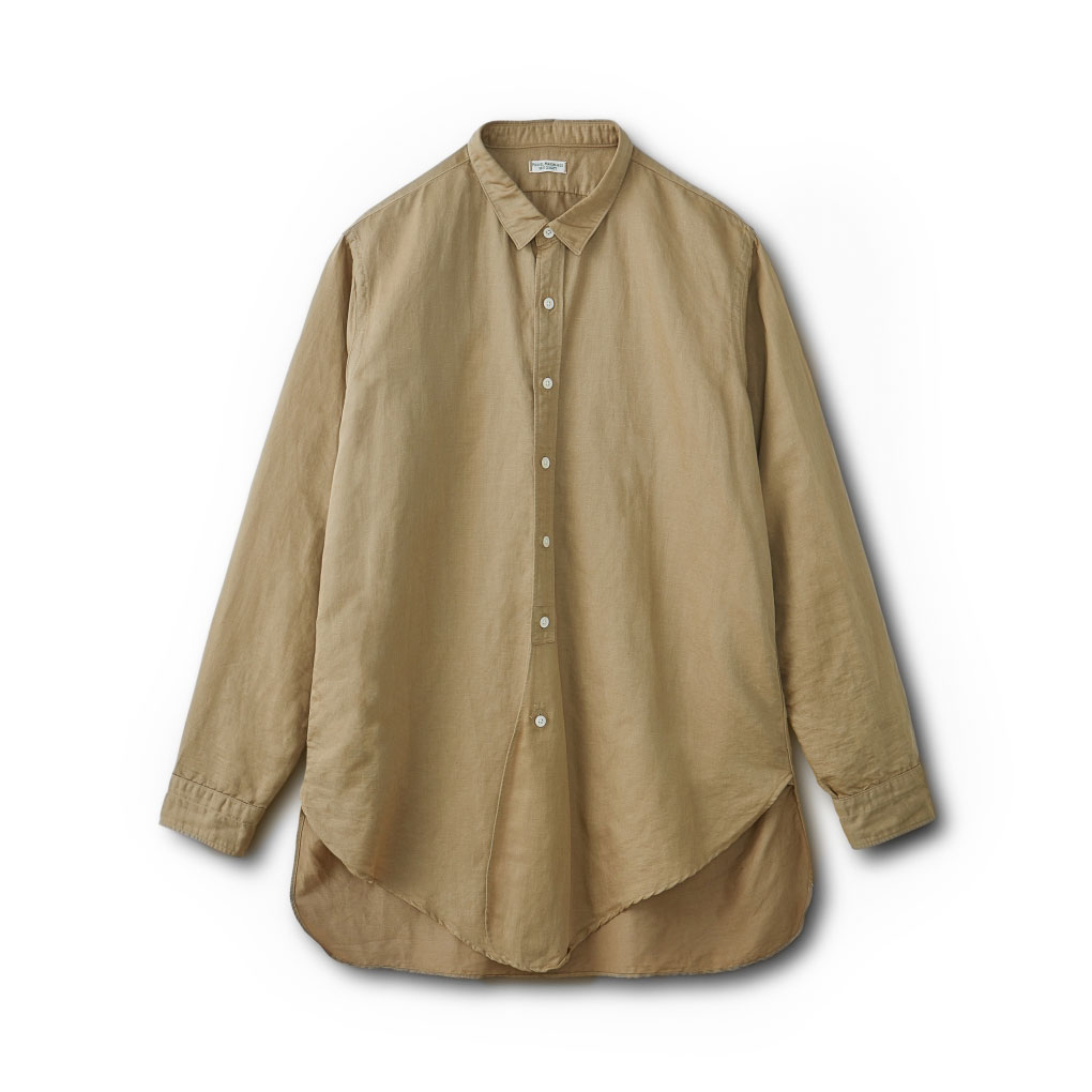 軽快に着れる綿リネンロング丈シャツ LONG SMALL COLLAR SHIRT