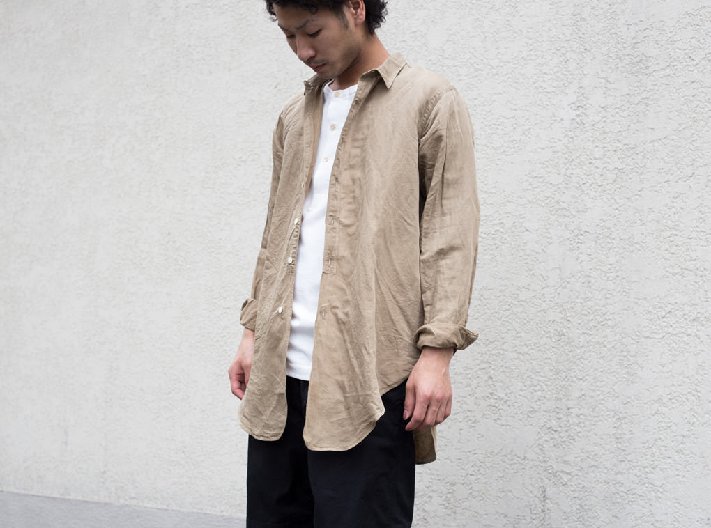 軽快に着れる綿リネンロング丈シャツ LONG SMALL COLLAR SHIRT