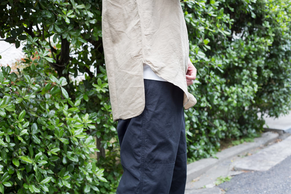 軽快に着れる綿リネンロング丈シャツ LONG SMALL COLLAR SHIRT 